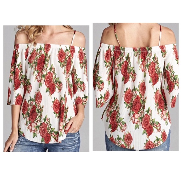 Cotton.Bleu Tops - Off Shoulder Floral Top